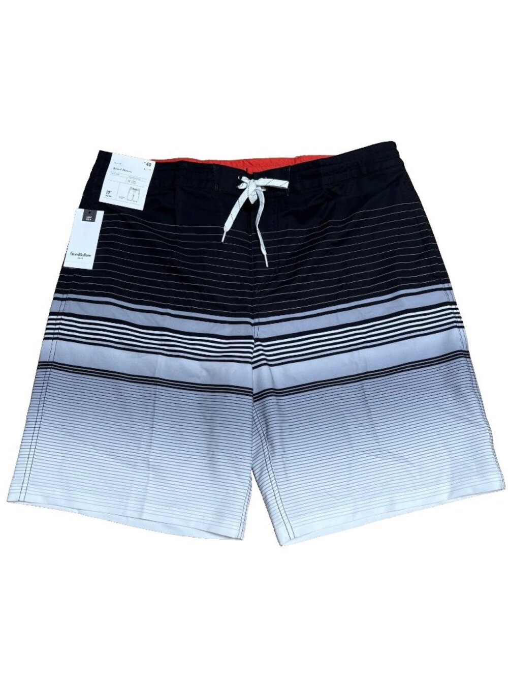 Goodfellow Men’s Board Shorts Size 40, Gray & Black Stripes, 10" Inseam